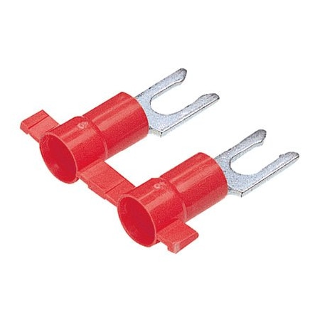 Panduit Fork Terminal, #10 Stud Size, 18 AWG, 600 V, Vinyl Insulated, Red, Crimp Termination Only, 3000 PK PV18-10LFB-3K